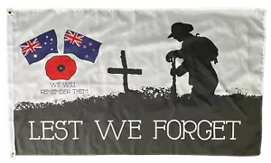 Lest We Forget Flag Poppy Australia & NZ Flags Large ANZAC Day Remembrance Flag© - Picture 1 of 5
