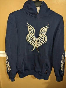 Vintage Sapphire Lounge Hoodie Mens Medium Y2K Blue Worn Cyber Tribal Sweatshirt - Picture 1 of 7