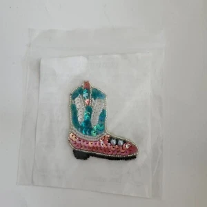 Sequins Beads Boot Western Style with Blue/White/Rose Patch applique - Picture 1 of 2