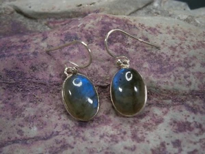 925 sterling silver blue/grey Labradorite gemstone dangle/drop earrings - Picture 1 of 12