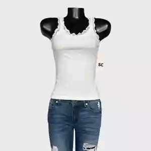 SO The Favorite Tank NEW Ribbed Cami White Lace Trim Camisole M NWT Top Shirt - Picture 1 of 4