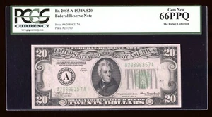 DBR 1934A $20 FRN Boston 2/2 c/o pair Fr. 2055-A PCGS 66 PPQ Serial A29896357A - Picture 1 of 2