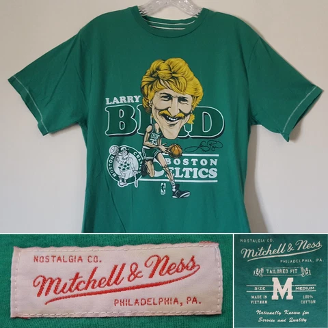Mitchell & Ness Retro Larry Bird Caricature Green M T-Shirt. NBA Boston Celtics Cover