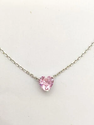 Collana donna Argento  con  Cuore ZIRCONE. punto luce solitario pietra rosa - Immagine 1 di 4