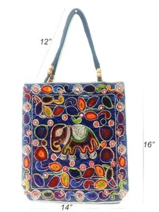 BLUE HANDMADE ELEPHANT HIPPIE OOAK HOBO INDIAN TRADITIONAL SHOULDER BAG PURSE - Picture 1 of 2