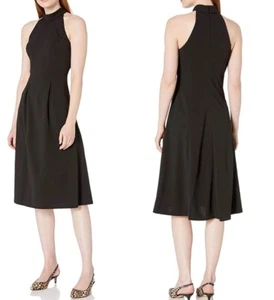 Vestido de crepé Calvin Klein nuevo con etiquetas cuello halter calce negro + acampanado línea A talla 8 - Imagen 1 de 10