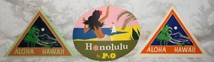 111e. 3 X TROPICAL ALOHA HAWAII & HONOLULU BY P & O. UNUSED, HAVE GUM ON REVERSE - Picture 1 of 2