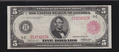US 1914 $5 FRN Richmond sello rojo FR 836b en estado bastante bueno (257) Foto 1 de 2
