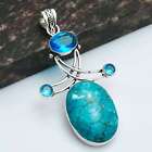 Turquoise Blue Topaz Gemstone Ethnic Handmade Pendant Jewelry 3" AP-54414