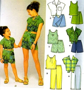 WOW! GIRLS TOPS opt. TIE ENDS, PANTS & SHORTS SEWING PATTERN 3-6 Simplicity 5163 - Picture 1 of 3