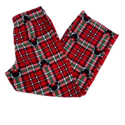 Красные зеленые клетчатые пижамные брюки для девочек Minnie Mouse размер 6 флисовые рождественские - Изображение 1 из 4