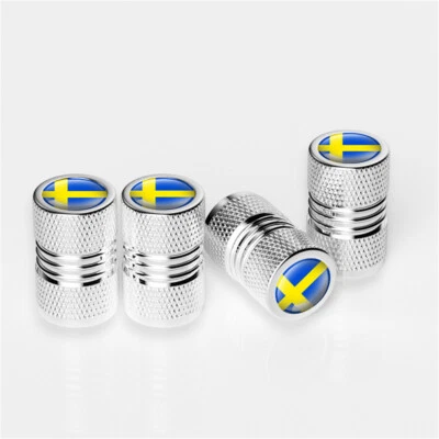 4x Silver Sweden Swedish Banner Flag Car Wheel Tire Caps Air Valve Stem Cover — 第 1/2 张图片