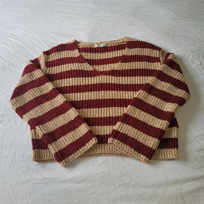 Suéter De Colección Y2K J.Crew Grueso Tejido Cuello en V Mediano Rayas Recortadas Mezcla de Algodón Foto 1 de 4