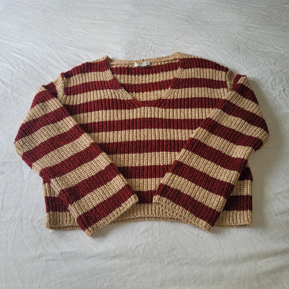 Suéter De Colección Y2K J.Crew Grueso Tejido Cuello en V Mediano Rayas Recortadas Mezcla de Algodón Foto 1 de 4