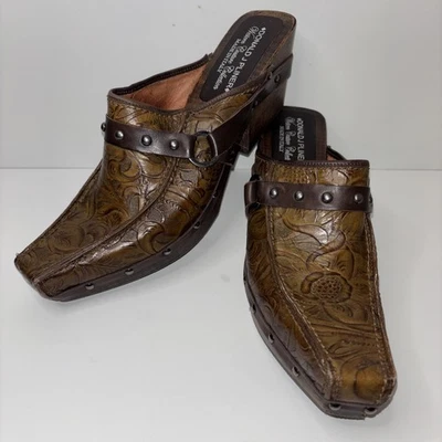 Donald J. Pliner Colección Western Couture Mules Italianas 10 Cuero Marrón  Foto 1 de 4
