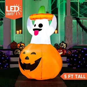 Fantasma inflable de Halloween de 5 pies con luces LED de calabaza decoración de patio exterior - Imagen 1 de 8