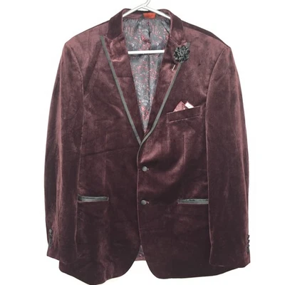 Linea Uomo Sport Coat Jacket Men's Size 44R Burgundy Velvet Peaked Lapel Wedding - Image 1 of 4
