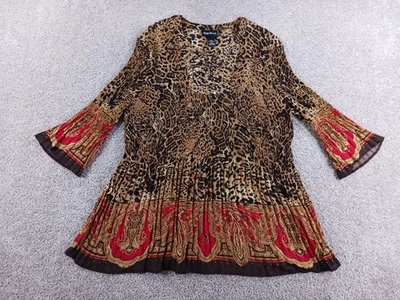 Blusa Maggie Barnes 2X 22/24W Mujer Manga Larga Poliéster Beige Estampado Animal Foto 1 de 4