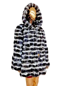 CHINCHILLA FUR COAT JACKET VEST SIZE XL 100% REAL NATURAL NEW - Picture 1 of 7