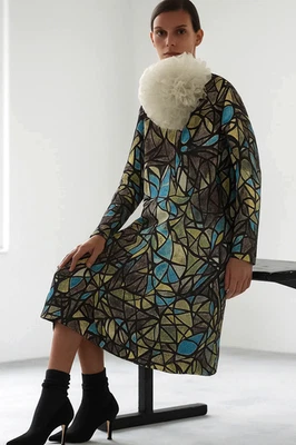 MARNI Abstract Cathedral Print Silk Wool Shift Dress SIZE IT40, Fall 2008 Runway - Image 1 of 4