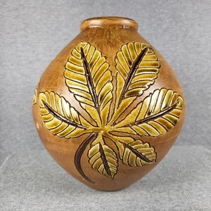 Pier one Vintage Brown Ceramic Leaf Vase Hand Crafted Pottery 9.5” Tall  - Picture 1 of 11