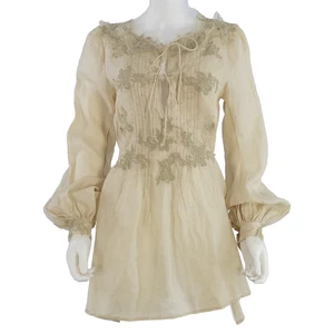 Ermanno Scervino Blouse Beige Ramie Lace Tunic Sheer Made in Italy UK 12 - Picture 1 of 15