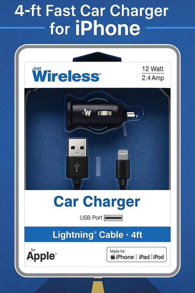 🚗 “¡Cargarlo a la carretera!” — Cargador de coche rápido de 4 pies solo inalámbrico para iPhone 🔌 Foto 1 de 4