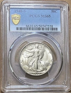 *BEAUTIFUL* 1940-S 50-CENT WALKING LIBERTY PCGS GOLD SHIELD MS-65 - Picture 1 of 2