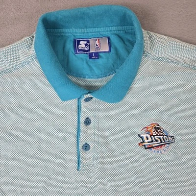 VINTAGE Starter Polo Shirt Mens Large 90s DETROIT PISTONS Logo Teal Embroidered - Image 1 of 4