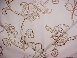 1Y KRAVET 32788 BRONZE KHAKI BESTICKT JAKOBINISCH BLUMENPOLSTERSTOFF - Bild 1 von 4