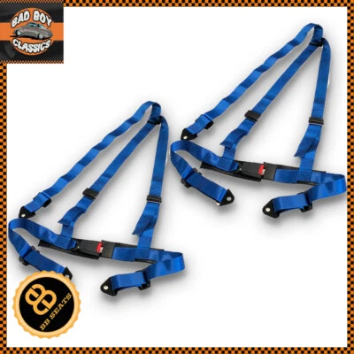 BB SEATS 3 Point Blue Car Racing Seat Belt Harness Universal Design Pair