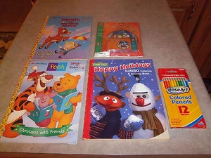 NEW - Christmas Coloring Sticker Books w/Colored Pencils & Elves Book & Cassette - Bild 1 von 3