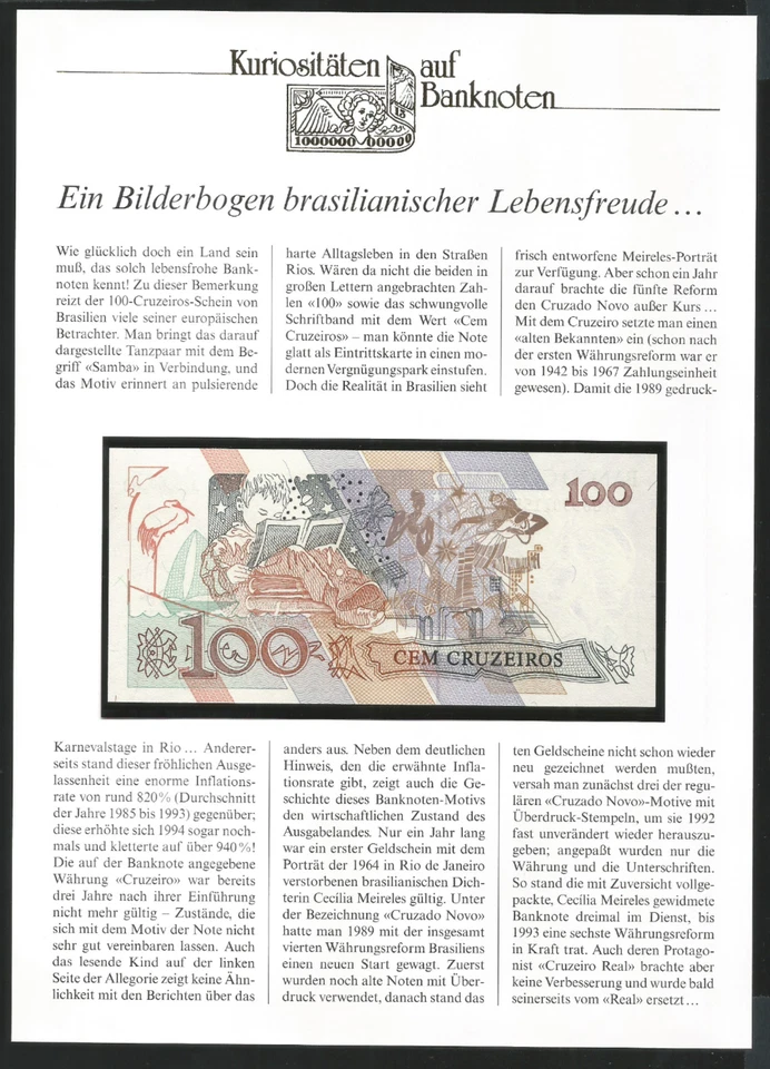 Brasil  Papermoney UNC 100 Cem Cruzeiro Germany - Image 1 of 1