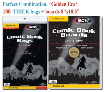 Bolsas de cómic 100 BCW Edad de Oro GROSAS fundas de protección + tablas traseras nuevas Foto 1 de 4