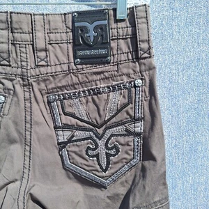 NWOT Mens Rock Revival Classic Cargo Shorts TAG 32 Mes 34 Drab Green Brown - Picture 1 of 13
