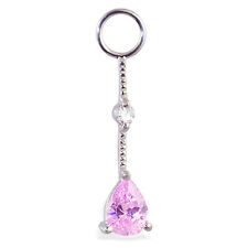 Changeable Pink CZ Belly Ring Swinger Charm slips onto your body jewelry