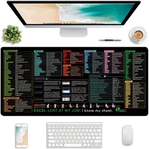Excel Shortcut Mouse Mat Excel Cheat Sheet Desk Mat Computer Keyboard Desk Pad - Picture 1 of 12