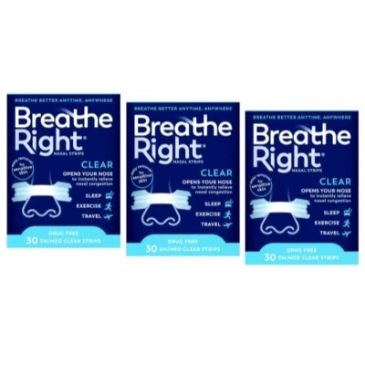 3 Pack Breathe Right Nasal Strips Small Medium Clear 30 Each - image 1 of 4