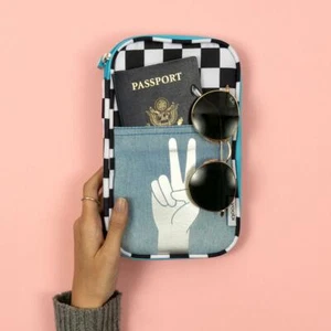 Yoobi Brand Pencil Organizer ~ Black & White Checkered Design w/Peace Sign Hand - Picture 1 of 5