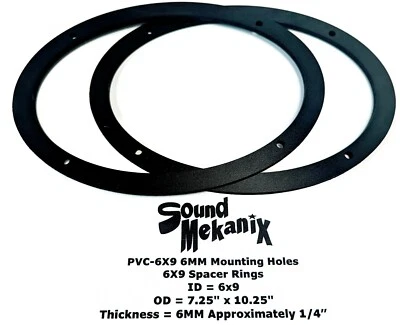 SOUND MEKANIX 6x9" Plastic Speaker / Spacer Ring PVC-6x9 6MM Mounting Holes One Pair Made USA