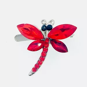 Dragonfly Magnet Hair Clip Hairpin Rhinestone Crystal Barrette Jeweled RED - Picture 1 of 1