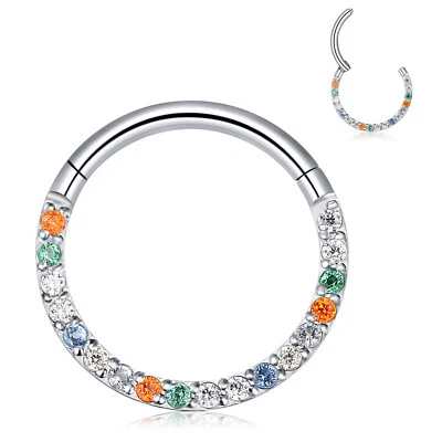 Pendientes Daith Anillo Nariz Bisagras Acero 16G Colorido Circonita cúbica Clicker 316L Foto 1 de 4