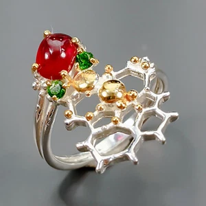 Ring Size 8 Handmade Heated Ruby 925 Sterling Silver - Picture 1 of 3