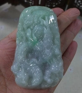 Cert'd Natural Type A Icy Jadeite Jade Big Dragon Pendant 6666 - Picture 1 of 7