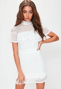 Missguided Petite Lace Button Detail Mini Dress in White Size 2 XS - Picture 1 of 4