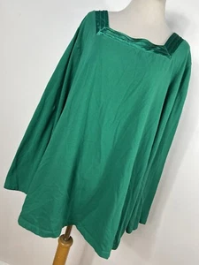 Liz & Me 2X Shirt Top Green Satin Trim Square Neck 3/4 Sleeve Stretch Womens J3 - Picture 1 of 6