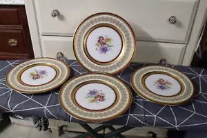 4 EJ GRIMM Limoges 11" Essteller rote Blumen 22K Gold Vergoldung NEU ALTER BESTAND - Bild 1 von 8