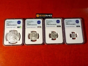 2023 $1 FIJI SILVER FRACTIONAL EAGLE 4 COIN SET NGC MS70 EARLY RELEASES LABELS - Picture 1 of 10