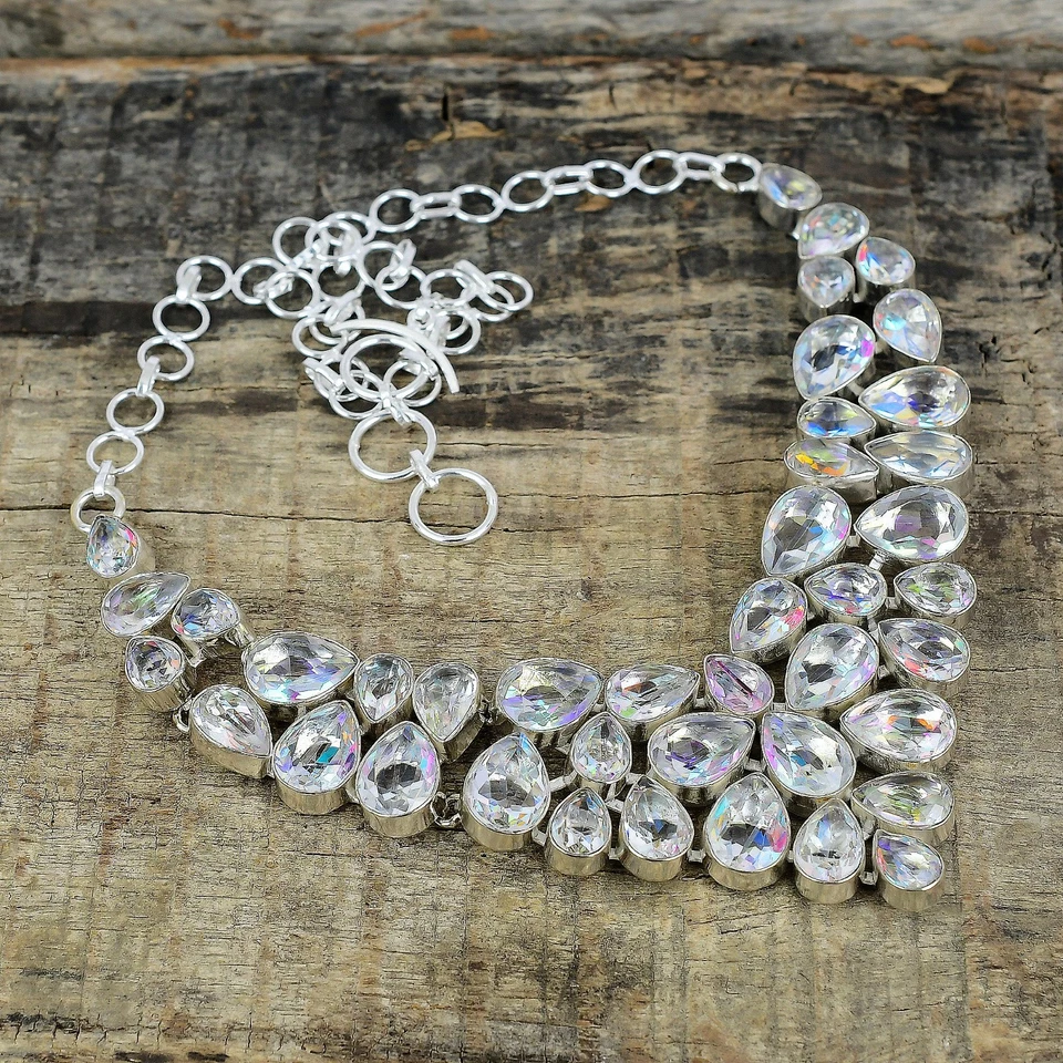 Unico Topazio Mistico Gemma Collana 925 Argento Sterling Fatto a Mano Gioielli - Immagine 1 di 4