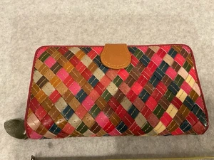 Mehrfarbige geflochtene Leder-Geldbörse mit Druckknopf und Doppelfaltung Tasche Italien Boho - Bild 1 von 12
